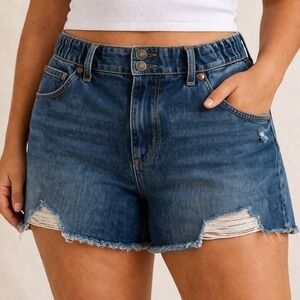 City Chic Denim Shorts Size 16 High Rise Distressed Frayed Hem Stretch Jean